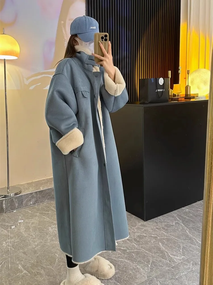 Lamb Wool Motorcycle Coat Women\'s Autumn And Winter New Environmentally Friendly Fur Integrated Imitation Fur Long Coat