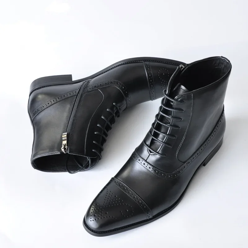 Luksusowe buty męskie Retro Oxfords Skórzane buty dla mężczyzn Biznesowe buty za kostkę Wysokiej jakości męskie buty Chelsea Buty Brogue Rozmiar 39-47 — zdjęcie 6