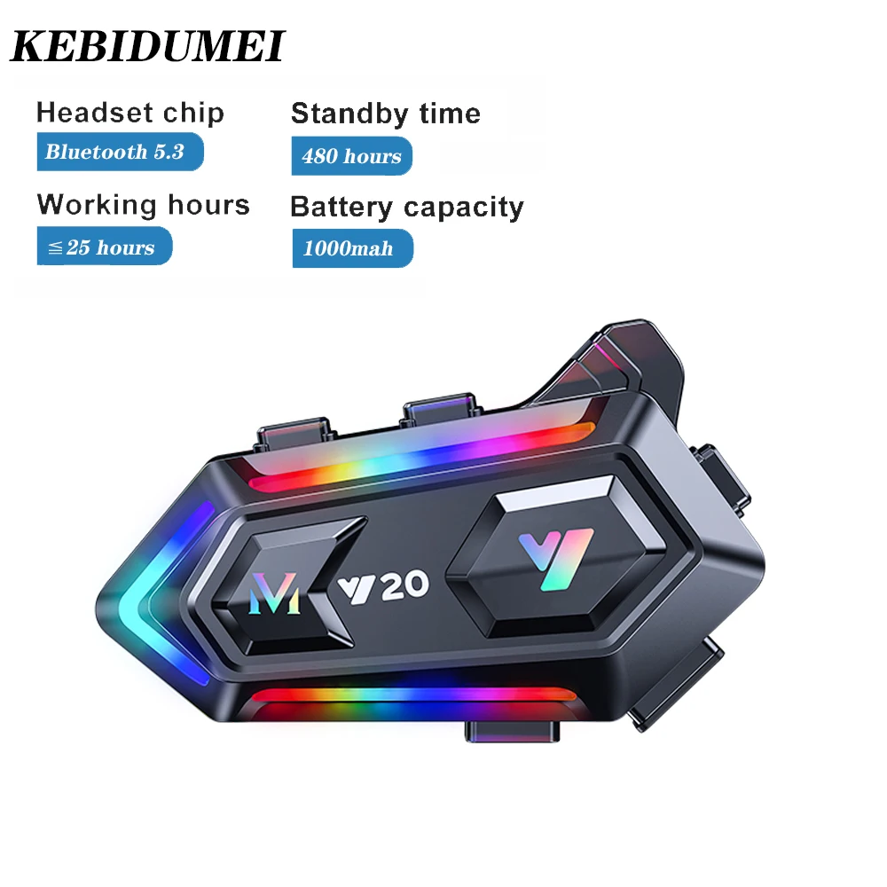 

Y20 гарнитура для мотоциклетного шлема, водонепроницаемая беспроводная Bluetooth-гарнитура, RGB подсветка, наушники с громкой связью, аксессуары для мотоциклов