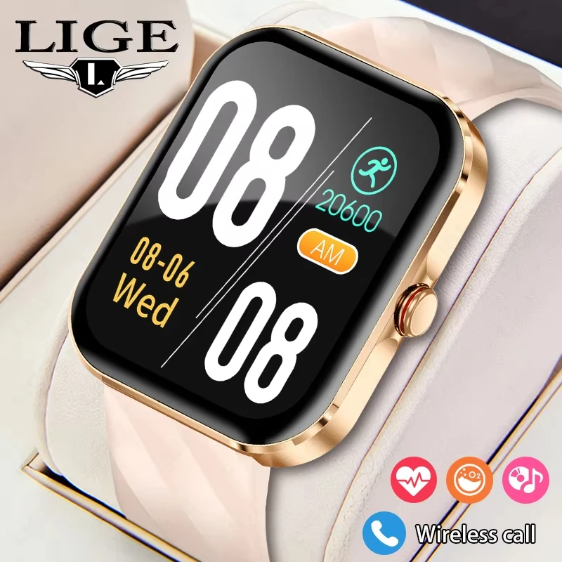 LIGE jam tangan pintar wanita, jam tangan pintar Monitor kesehatan fisiologis Bluetooth panggilan olahraga kebugaran Andrio IOS