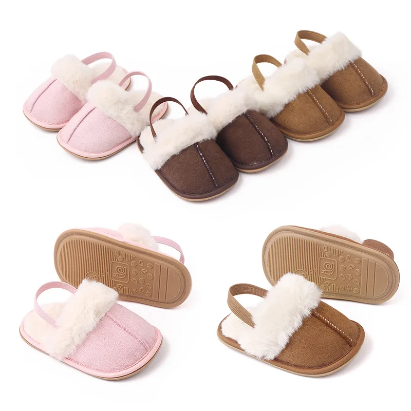 Baby Slides Slipper Fluffy Baby Slides Slippers Soft Plush Warm Non Slip Winter Indoor House Shoes for Toddlers Boys Girls