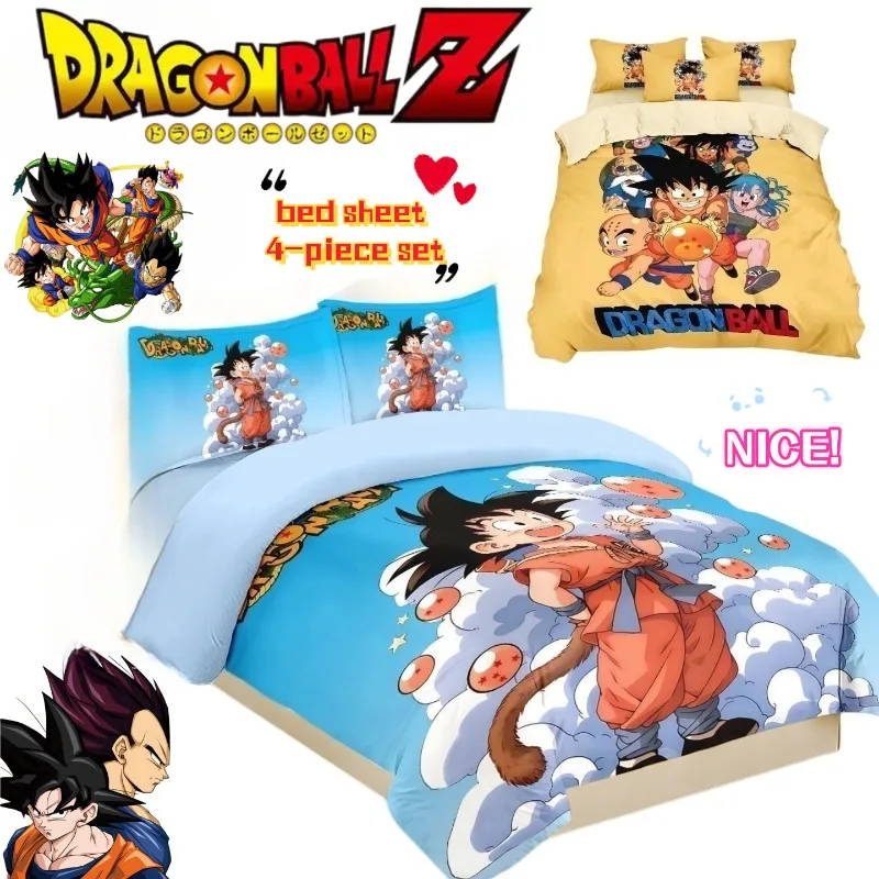 Dragon Ball Son Goku Vegeta Kreatives Cartoon-Vierteiliges Set Studentenwohnheim Anime Bettbezug und Bettlaken Dreiteiliges Set – Detail 1