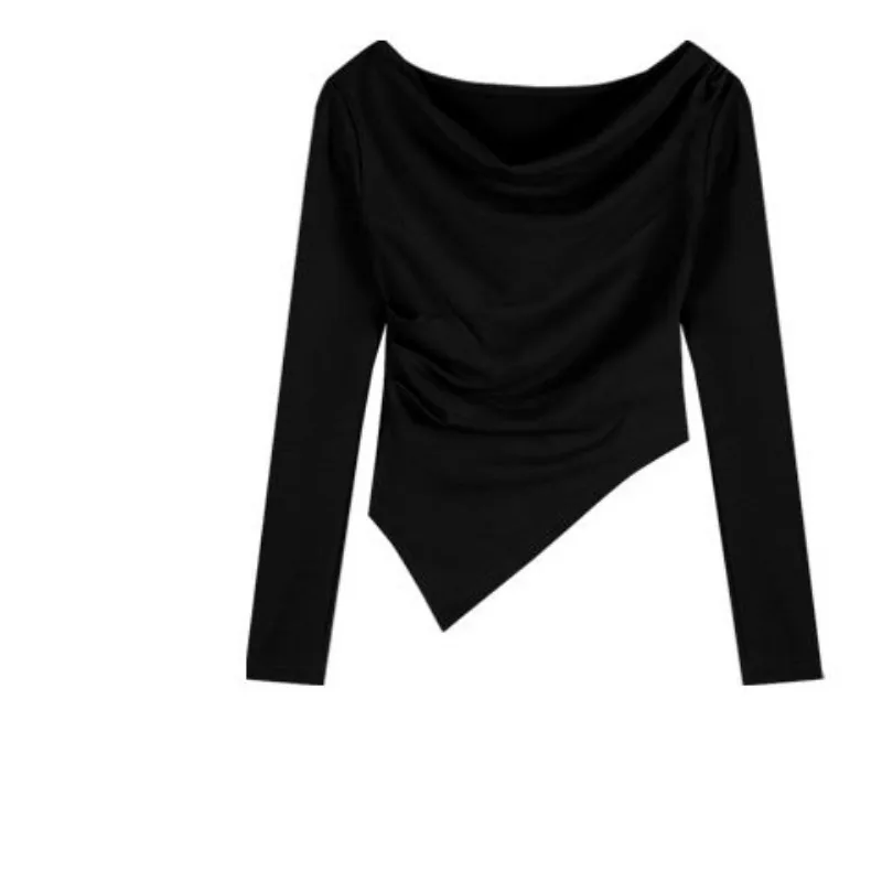 Women Autumn Winter Fashion Irregular Slim Solid Color Slash Neck Long Sleeve Warm Bottoming Shirt Ladies Trend All-match Tops