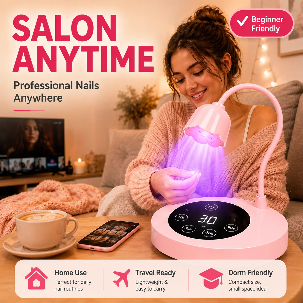 UV LED Nail Lamp Rechargeable UV Light for Gel Nails Cordless Portable Nail Dryer 360°Rotatable Polish Drying Lamp With Battery view 4