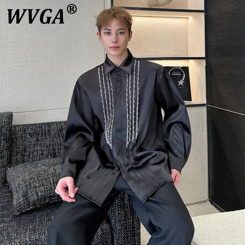 

WVGA Весна Лето Новая мужская одежда Tide Techwear Элегантные модные рубашки с длинными рукавами и бусинами для ногтей Нишевые свободные шикарные повседневные темные рубашки W7469