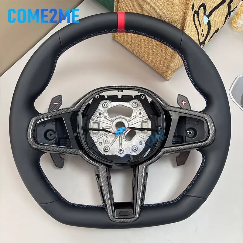 Picture 3: Customized leather steering wheel with carbon fiber frame paddles suitable for BMW G01 G20 G21 G80 G81 G22