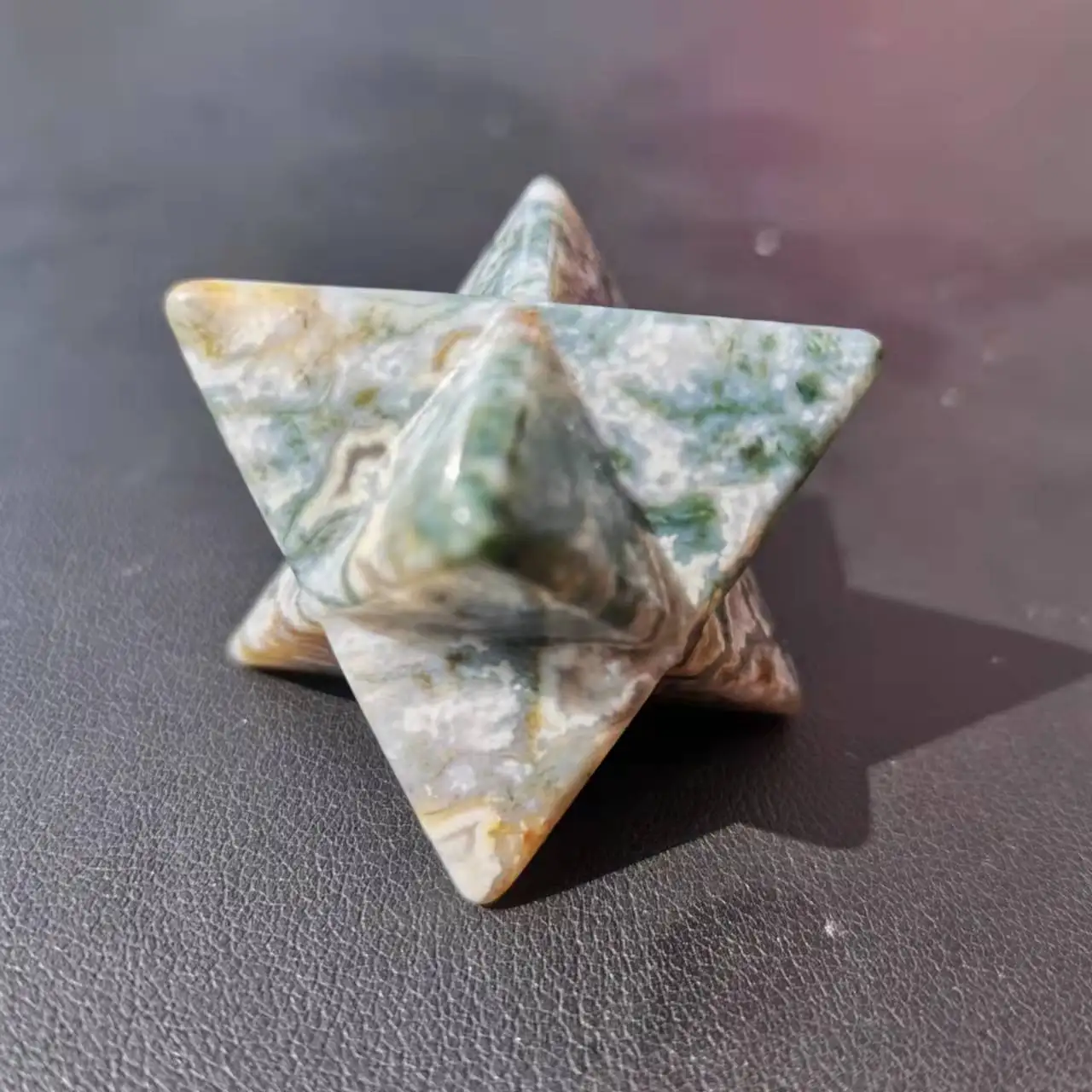 25mm Natural Moss Agate Merkaba quartz crystal Merkaba Stars Healing Energy Mineral