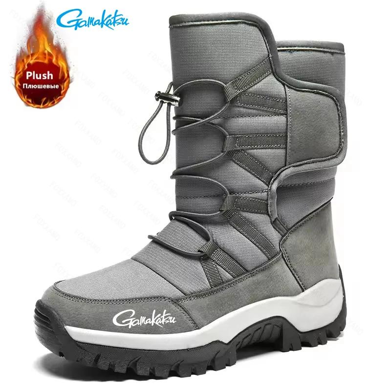 Gamakatsu Men's Fishing Winter Shoes Waterproof Boots Warm Plush Couple Snow Boots Outdoor Non-slip Hiking Work Ankle Boots