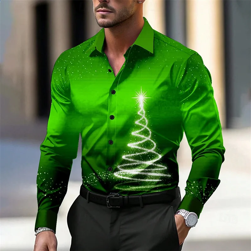 Camisa masculina de 2 estilo 16 cores camisa de manga comprida camisa gradiente single-breasted dia de Natal roupas facção XS-6XL size