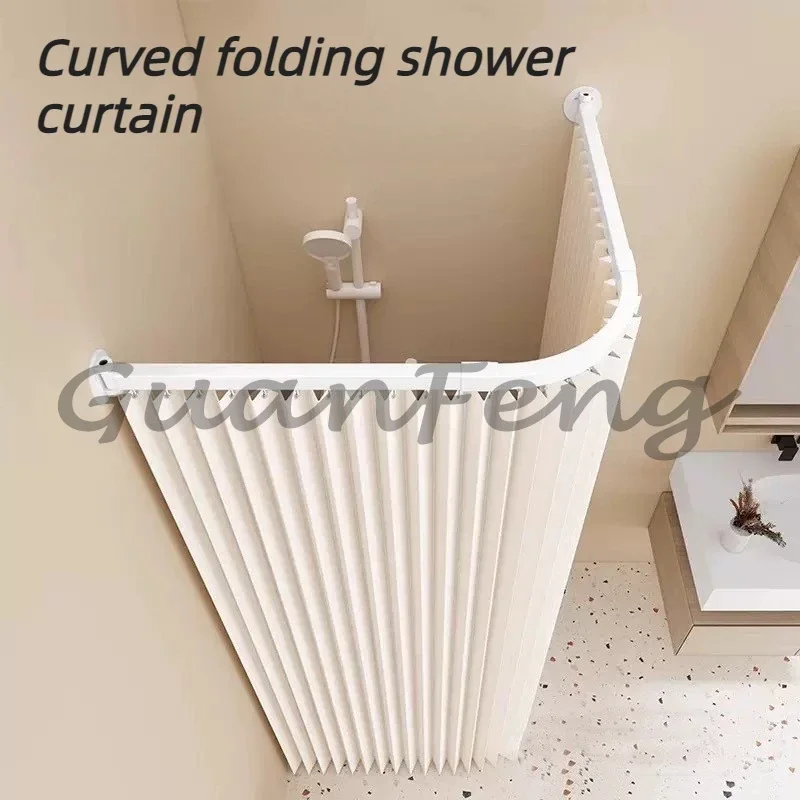 Curved Shower Curtain Rail Waterproof Foldable Bathroom Partition Curtain Shower Screen for Wet Dry Separation
