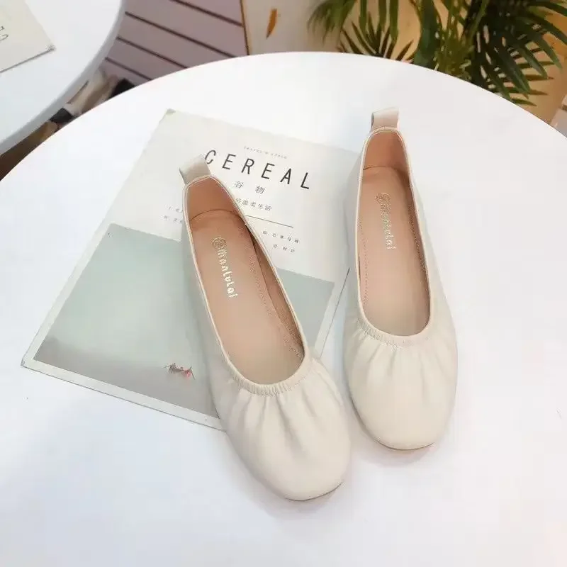 Korean Style Ladies Footwear Casual Women\'s Flat Shoes Round Toe Quick Delivery Young Elegant Dress Fashionable Slip On Sale Non