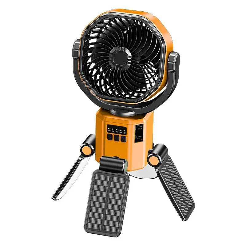 Camping Solar Fan With 6000mAh Powered Tent Camp Fan With Light 4 Speed Wind Adjustable Air Cooling Fan For Outdoor