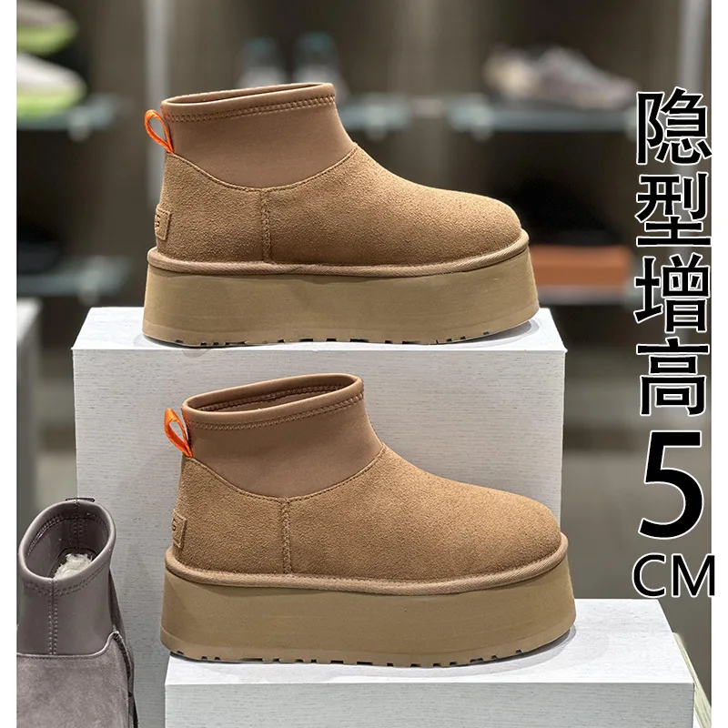 Winter Warm Women\'s Thick-soled Boots Real Sheepskin Wool Warmer Ladies Heightening Shoes Platform Luxury Snow Boots