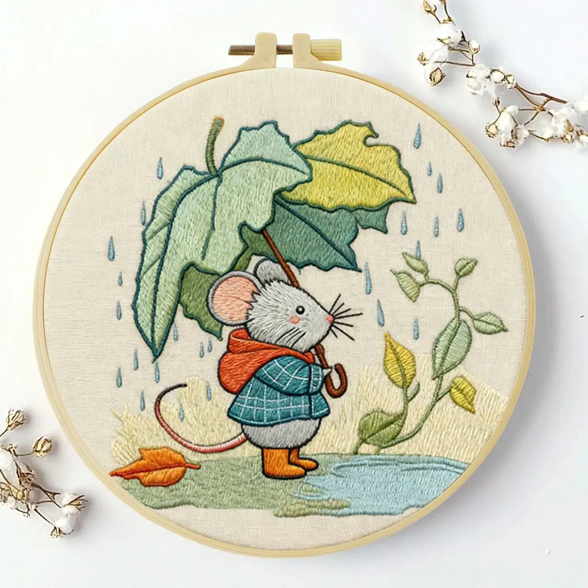 1 Stück 20X20CM/15X15CM 7,87/6,3 Zoll Ratten-Stickerei-Starter-Kit DIY-Kit DIY-Stickerei-Set Handarbeiten Malerei Nähen Kunst – Detail 2