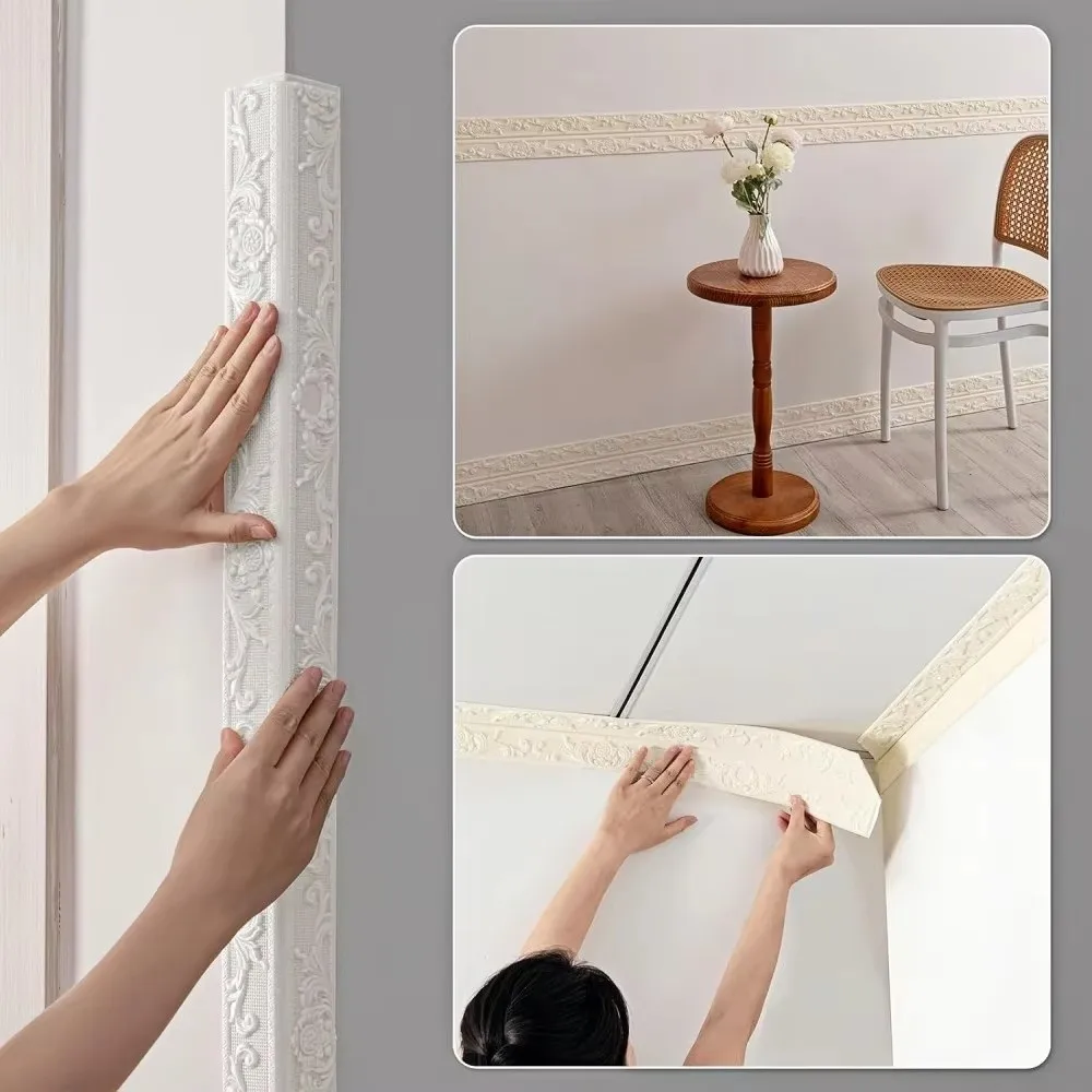 2.3 Meters/Roll Ceiling Decoration Strip Self-Adhesive 3D Foam Wall Sticker Anti-collision Waterproof Wall Trim Line
