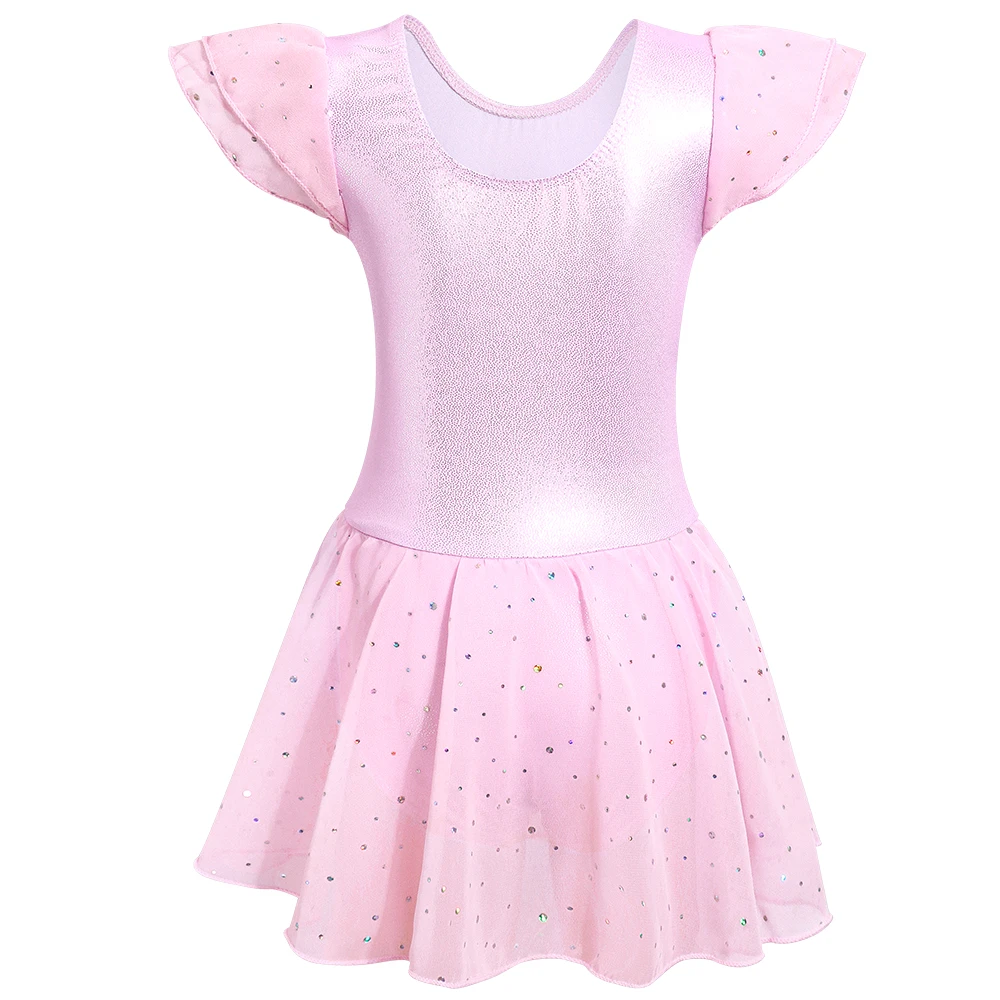 Leotardo de Ballet para niñas, baile, gimnasia, vestidos de baile brillantes para niños, trajes, leotardo con falda tutú, mono de entrenamiento de mariposa