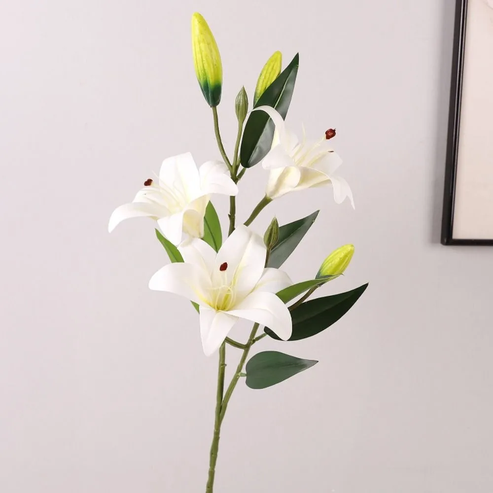 80cm Künstlicher Blumenzweig Echt Aussehende Elegante Seiden-Lilium Brownii Blume Handgefertigte Kunstblumen für Wohnzimmer und Schreibtisch
