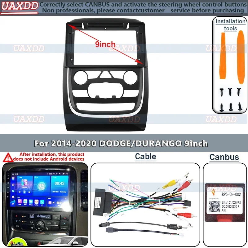 

ДЛЯ 2014-2020 DODGE DURANGO 9-дюймовый интерьер автомобиля, рамка Android, центральная фасция, жгут проводов, адаптер, приборная панель, навигация, коробка canbus