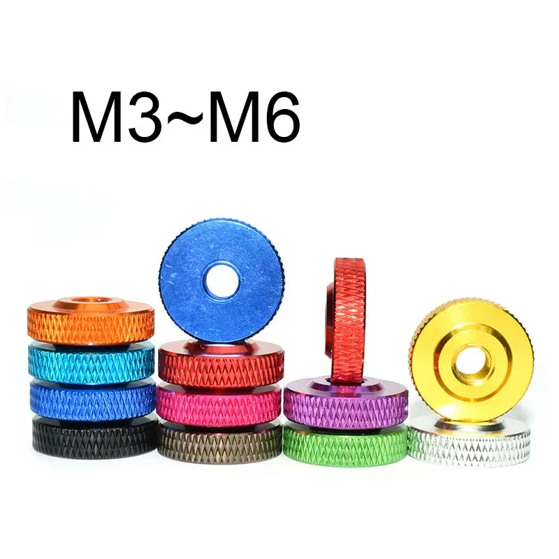 2 Pcs Knurled Thumb Hand Nut M3 M4 M5 M6 Colourful Small Step Knobs Thin Nut Aluminum Alloy Anodized,Model Toys Nuts