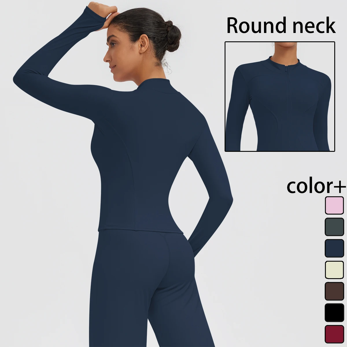 New Women's Stand-Up Collar Yoga Jacket Summer Fitness Sports Solid Color Workout Top Yoga Zipper Long Sleeves Sports Top Coat