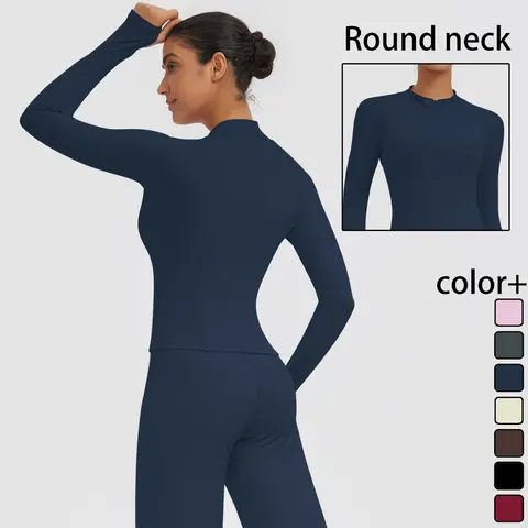New Women's Stand-Up Collar Yoga Jacket Summer Fitness Sports Solid Color Workout Top Yoga Zipper Long Sleeves Sports Top Coat