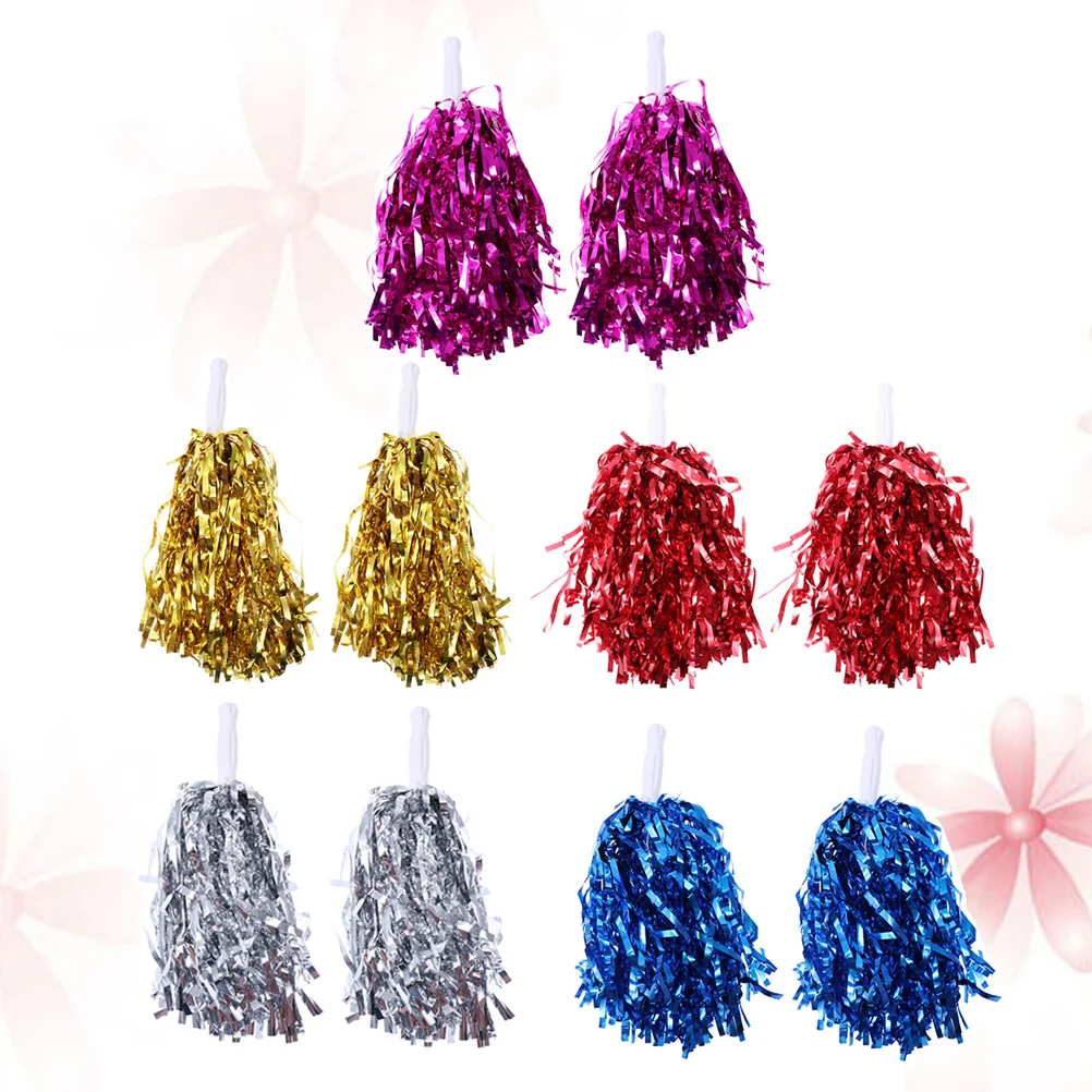 10 Pcs Cheerleader Supllies Props with Handle Football Gliter Pompoms for Cheerleaders