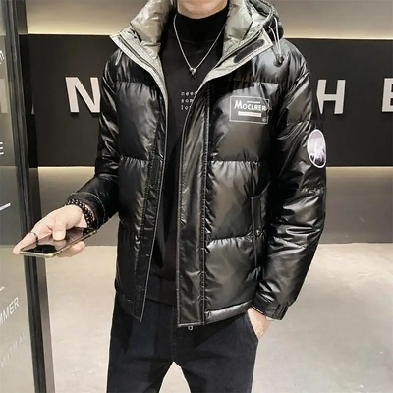 Men Jacket Solid Color Hooded Long Sleeve Zip Up Pocket Down Jacket Quilted Coat Winter Red and Black Down Jacket M-3Xl Brand