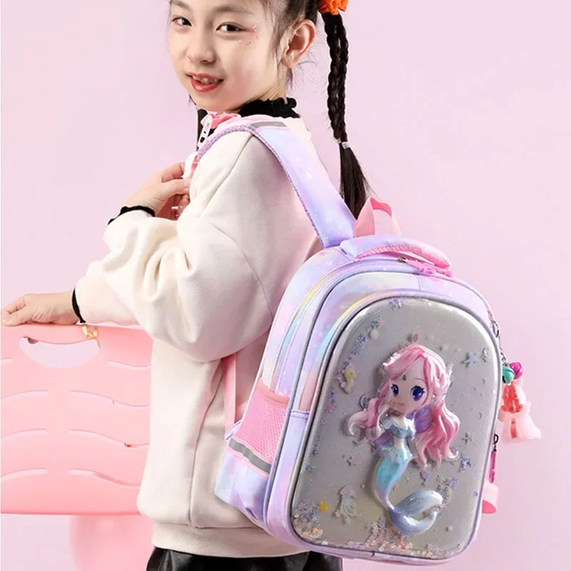 Girls' Schoolbag Cartoon 3D Rainbow Quicksand Unicorn Student Stationery Storage Cute Burden-reducing Backpack for Kids