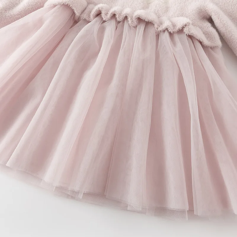 Dave Bella Princess Dress Girls Baby Children 2024 New Autumn Winter Charm Cute Pink Fashion Long Sleeved Dress DB4242974