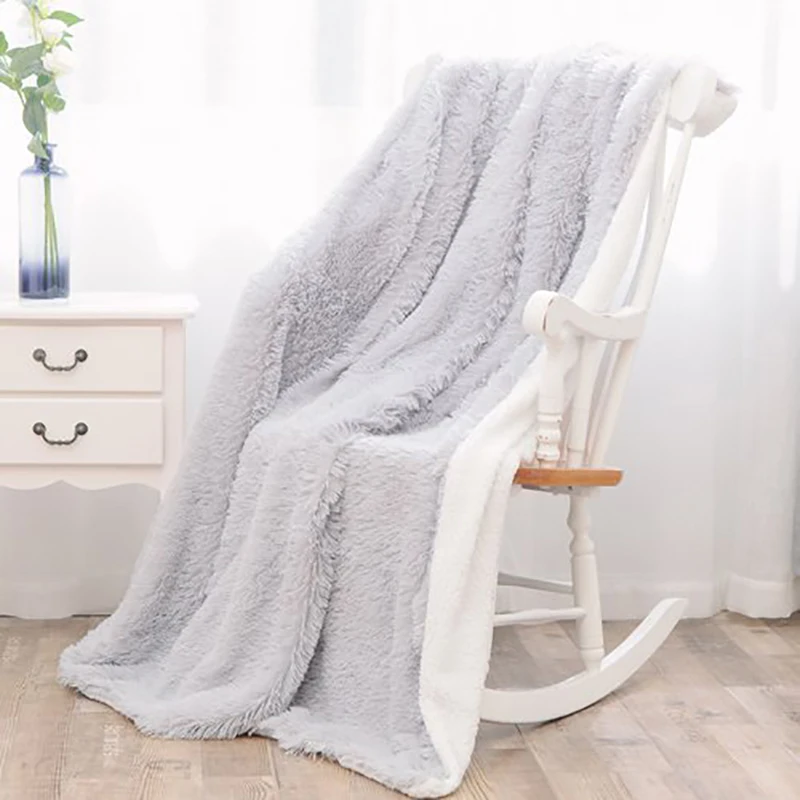 Thick Blankets for Bed Shaggy Faux Fur Long Plush Super Soft Cuddly Fluffy Sherpa Blanket for Winter Sliver Gray Charcoal Grey