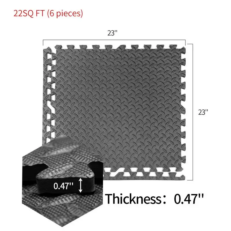 フロアマット6ピース/セットx 60cm子供用フォームジム,フローリング用エクササイズマット,屋内トラベルマット,ブラック