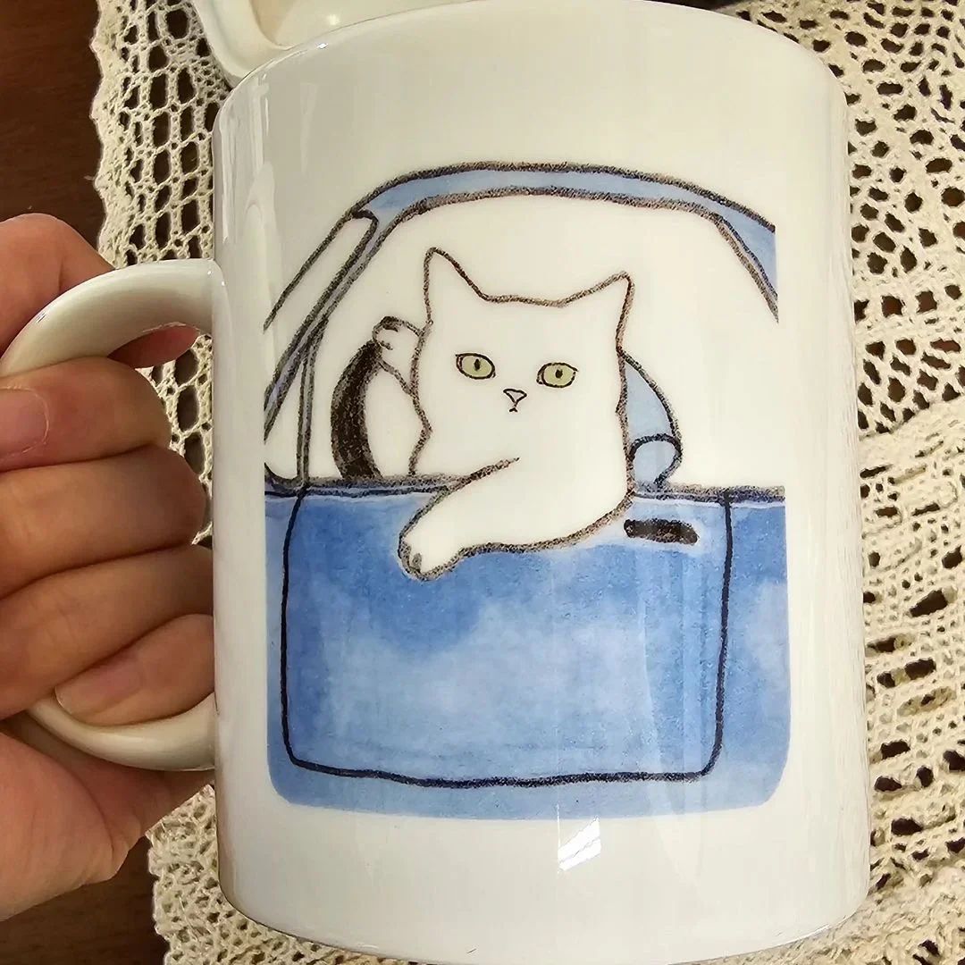 Funny Cat Ceramic Coffee Mug 3D Printing Effect Driving Cat Milk Tea Multicolor Cup for Friends Bestie Family Novetly Gift