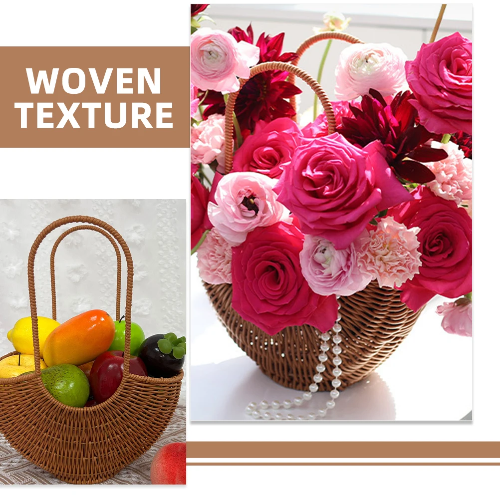

Handmade Woven Basket Decorative Flower Holder Plastic Simulated Rattan Multi Function Storage Basket Home Decor Gift