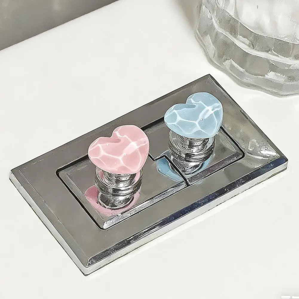 Heart Shape Toilet Flush Button Covers Cute Water Ripple Pattern Toilet Handle Decor for Bathroom Accessories