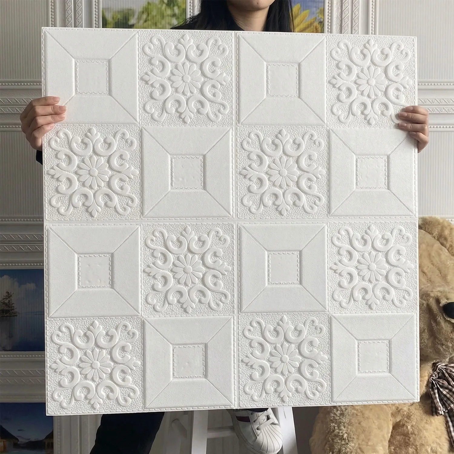 White 3D Textured Wall Panels 1-10 Packs IXPE Self Adhesive Wall Decor 27.5