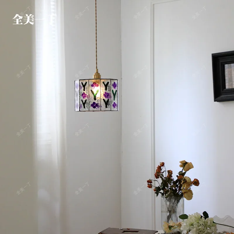 Colorful Square Glass LED Hanging Light Copper Socket Bedroom Cafe Bar Stair Home Indoor Lighting Modern Pendant Lamp