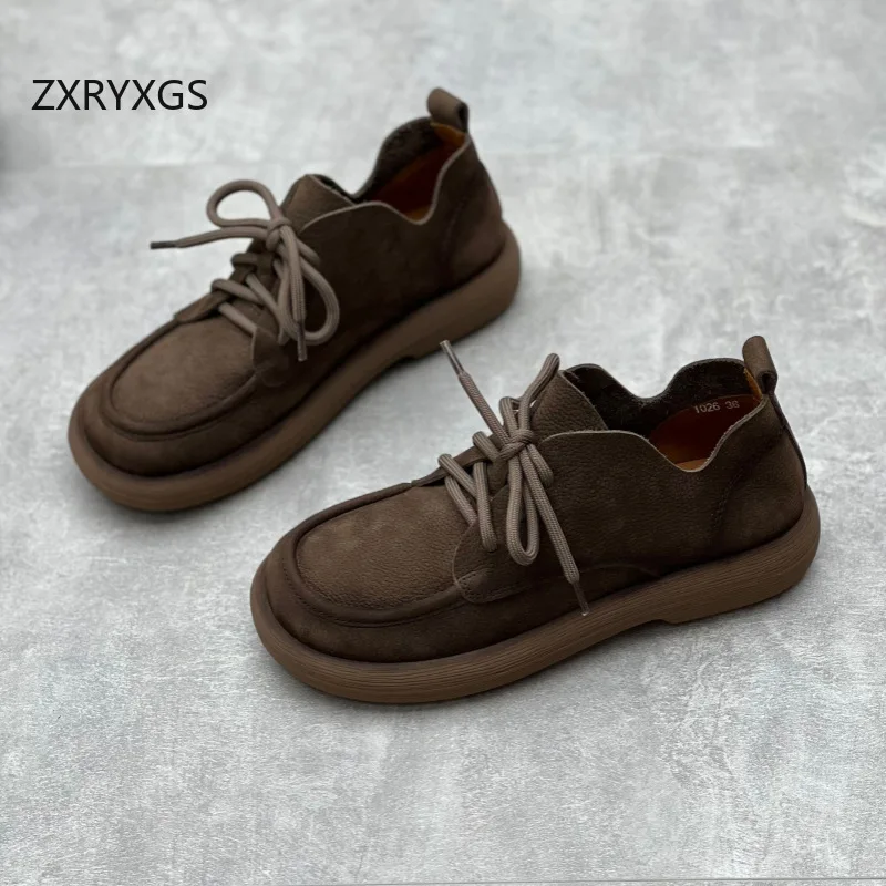 

ZXRYXGS Популярные туфли из натуральной кожи с круглым носком на шнуровке Туфли на плоской подошве Удобные повседневные кроссовки Женская дорожная обувь на плоской подошве Новинка 2026