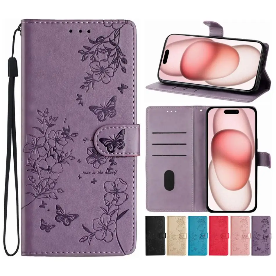 

Pop Cute Flower Butterfly Case For ZTE Blade A52 A73 5G Card Slot Phone Protect Cover #PHB