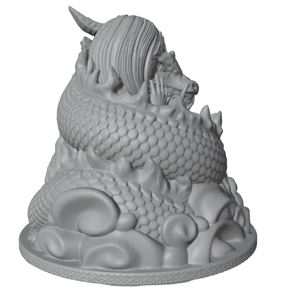 45mm Desk ornament,Charming resin model kit, dragon guardian girl, miniature 3D printed grey statue, DIY doll model, not painted