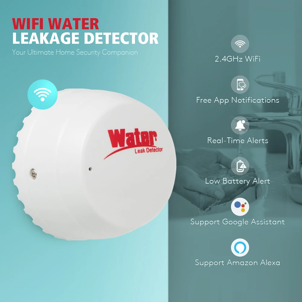 SQ400B Tuyasmart WiFi 2.4GHZ Waterlekdetector Draadloze Lekkage Sensor met APP Push Notificatie Low Power Waarschuwing