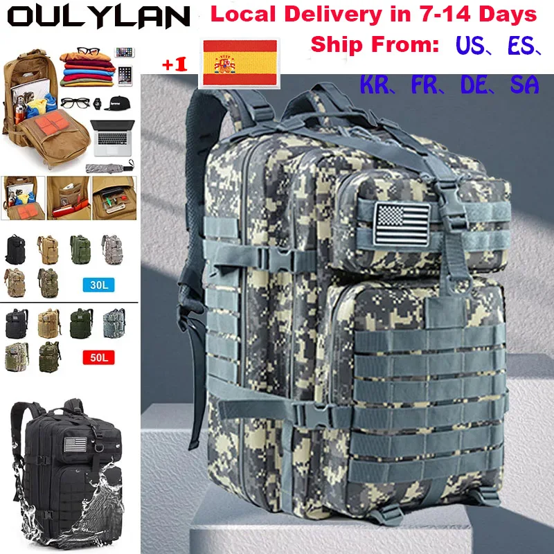 Hiking Bags Jungle Digital Green Backpack with Flag Patch30L/50L Army Tactical Backpack Men Large Capacity Camping Bag