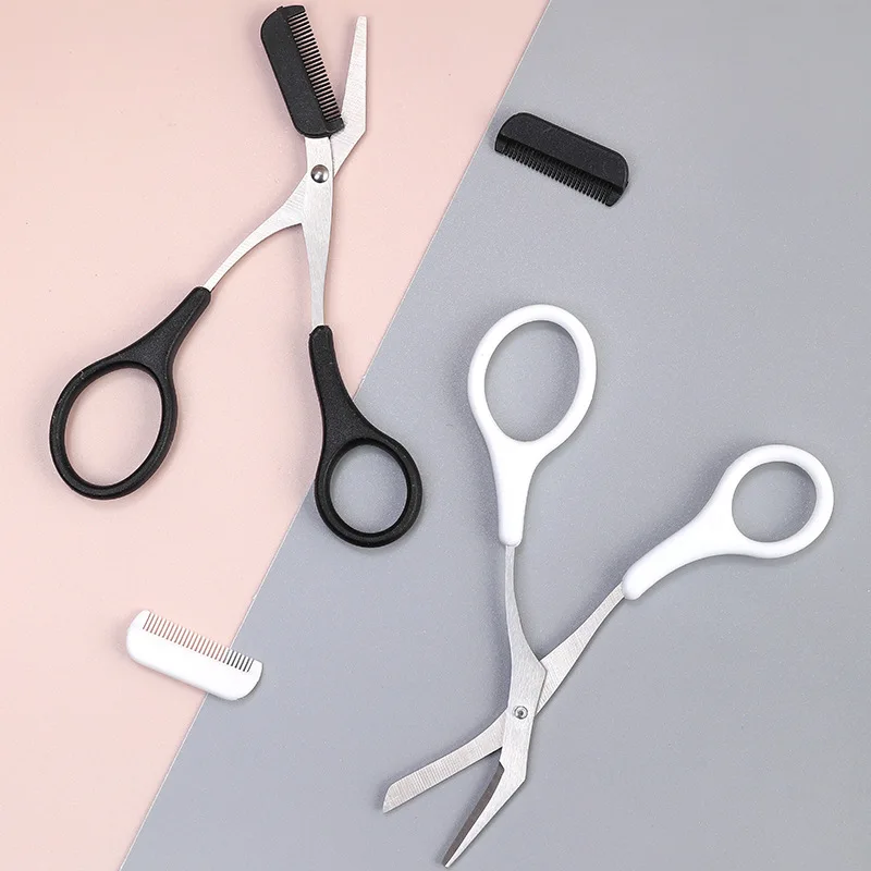 Karsyngirl 1 pçs seguro sobrancelha trimmer tesoura de sobrancelha de aço inoxidável com pente depilação barbeador sobrancelhas moldar ferramenta de maquiagem