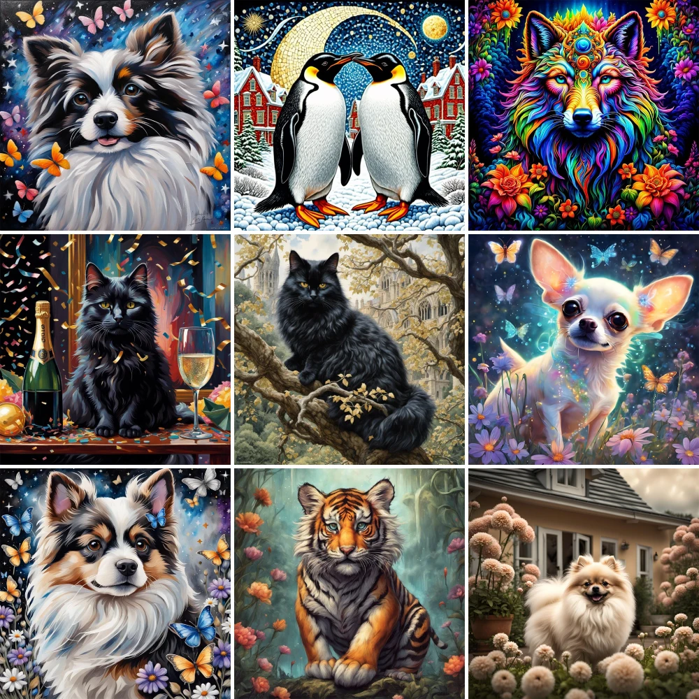 Animal Dog Cat Tiger Pre-Printed 11CT Cross Stitch Patterns Embroidery Handicraft Craft Painting Hobby Design Floss Different