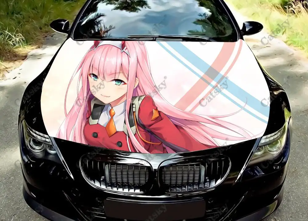 

Цветная виниловая наклейка Zero Two для капота автомобиля, Фотографическая наклейка для капота автомобиля на заказ