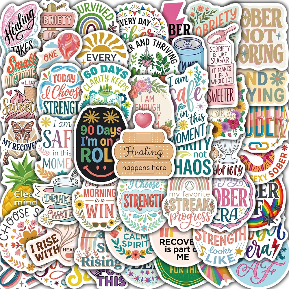 50pcs Abstinence From Alcohol Encouragement Print Sticker Nostalgia Luggage Coffee Graffiti Living Room Waterproof Stickers