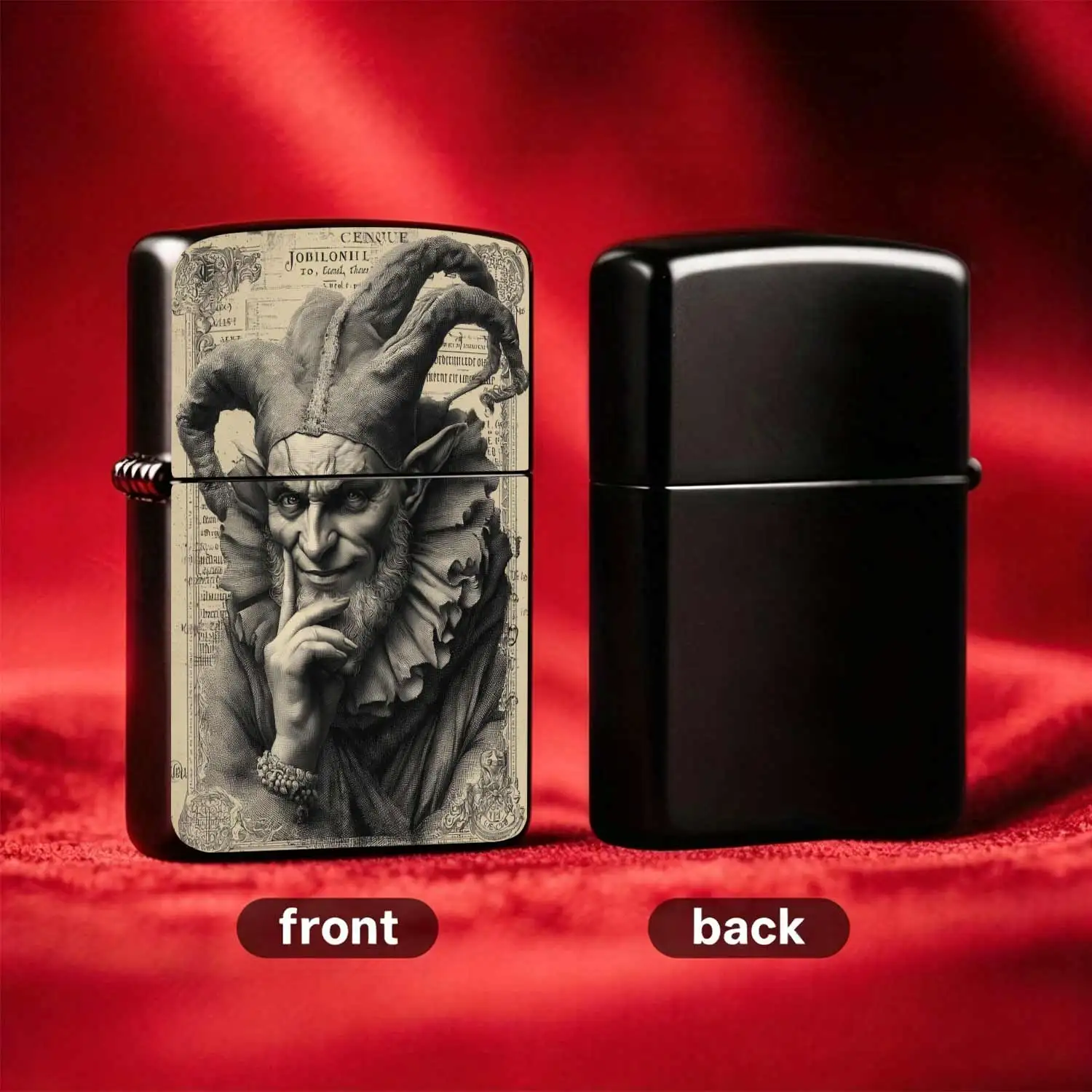 Vintage Pointed-Ear Joker Flip-Top  Windproof  Lighter Refillable Fuel Portable Pocket-Sized  With European Dark Art Etched Pattern Creative PersonalizedGift For Friends Humorous and Fun Lighter