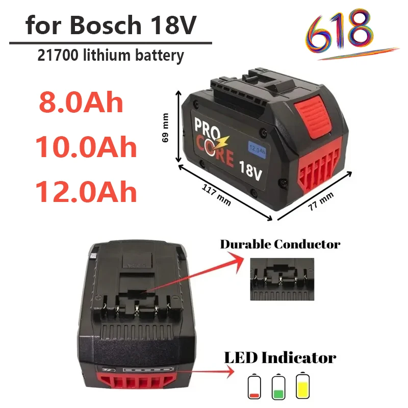 Neu für Bosch Professional System ProCORE Kabelloses Werkzeug-Akku BAT609 BAT618 GBA18V8 Ersatzakku 21700 12,0Ah Akku