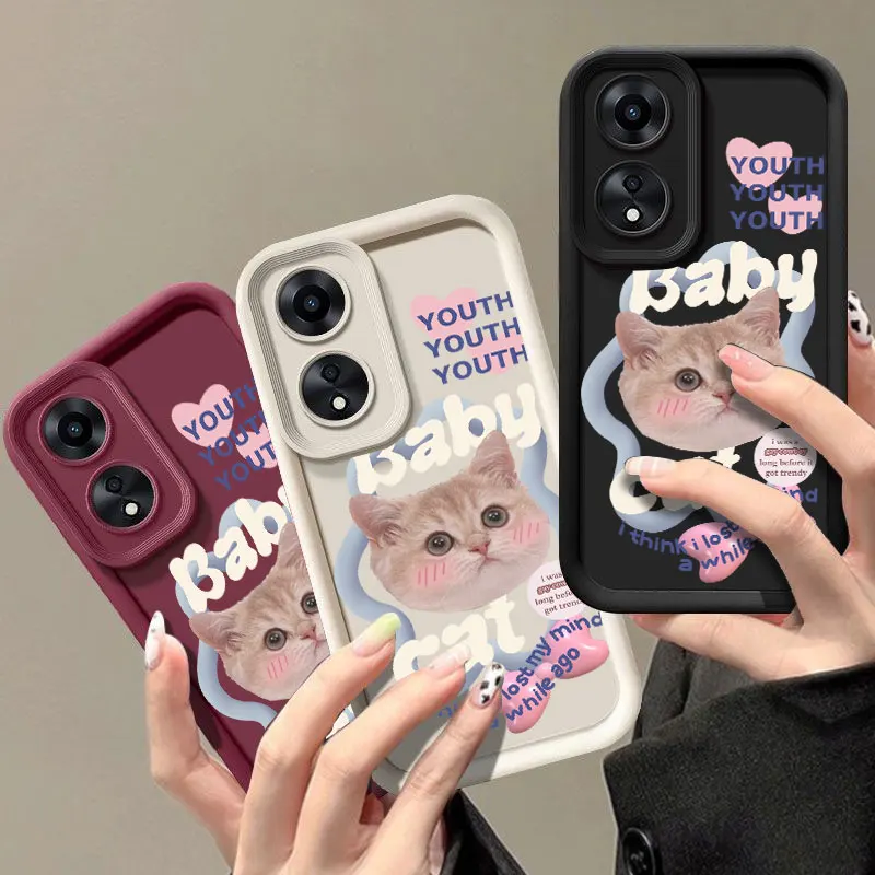 Cute Cat Fashine Case For OPPO A3X A17 A38 A54 A55 A57 A58 A60 A73 A74 A76 A78 A94 A98 5G Shockproof Soft Cover Coque Shell