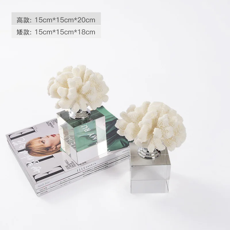 White coral transparent crystal handicraft ornaments, modern simple and luxurious soft decoration