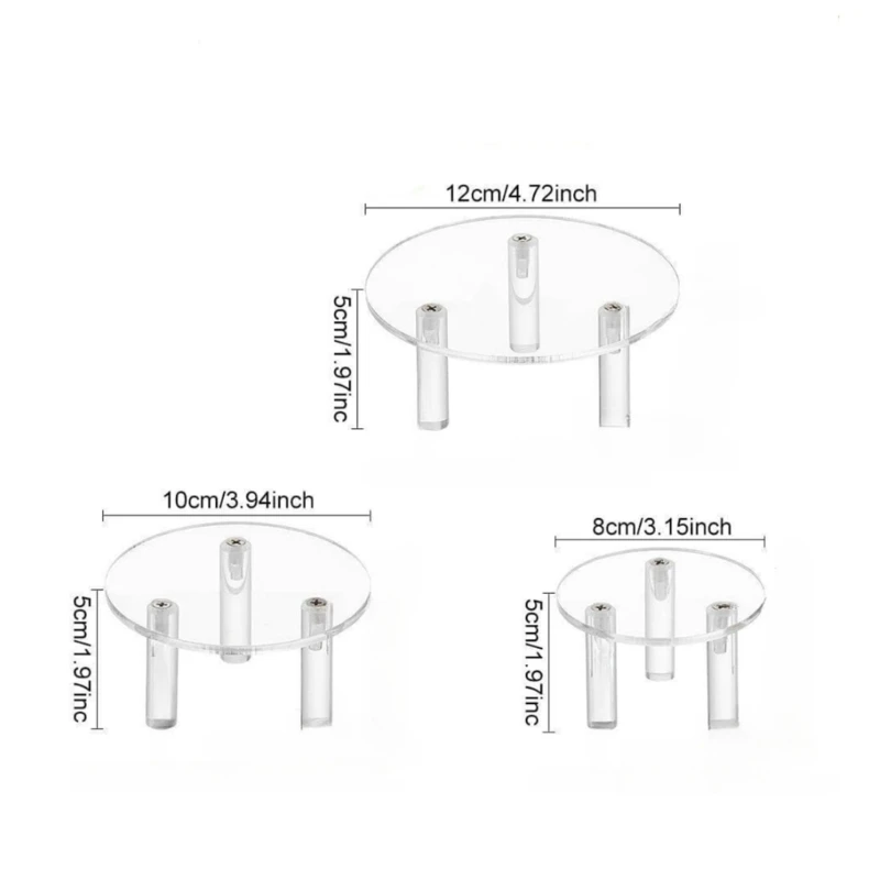 

3Pcs/Set 8cm+10cm+12cm Round Clear Acrylic Display Riser Stand Jewelry Display Shelf Cupcake Showcase for Home Kitchen